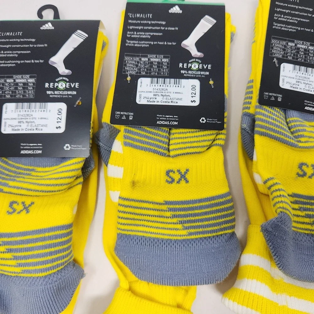 Lot of 5 Adidas Youth Yellow Climalite Soccer Socks w/ Copa Zone Cushion